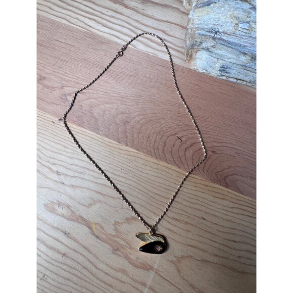 Vintage 14K Gold Plated Sterling Pendant Necklace Wing Design Black Enamel 8G - Picture 2 of 7